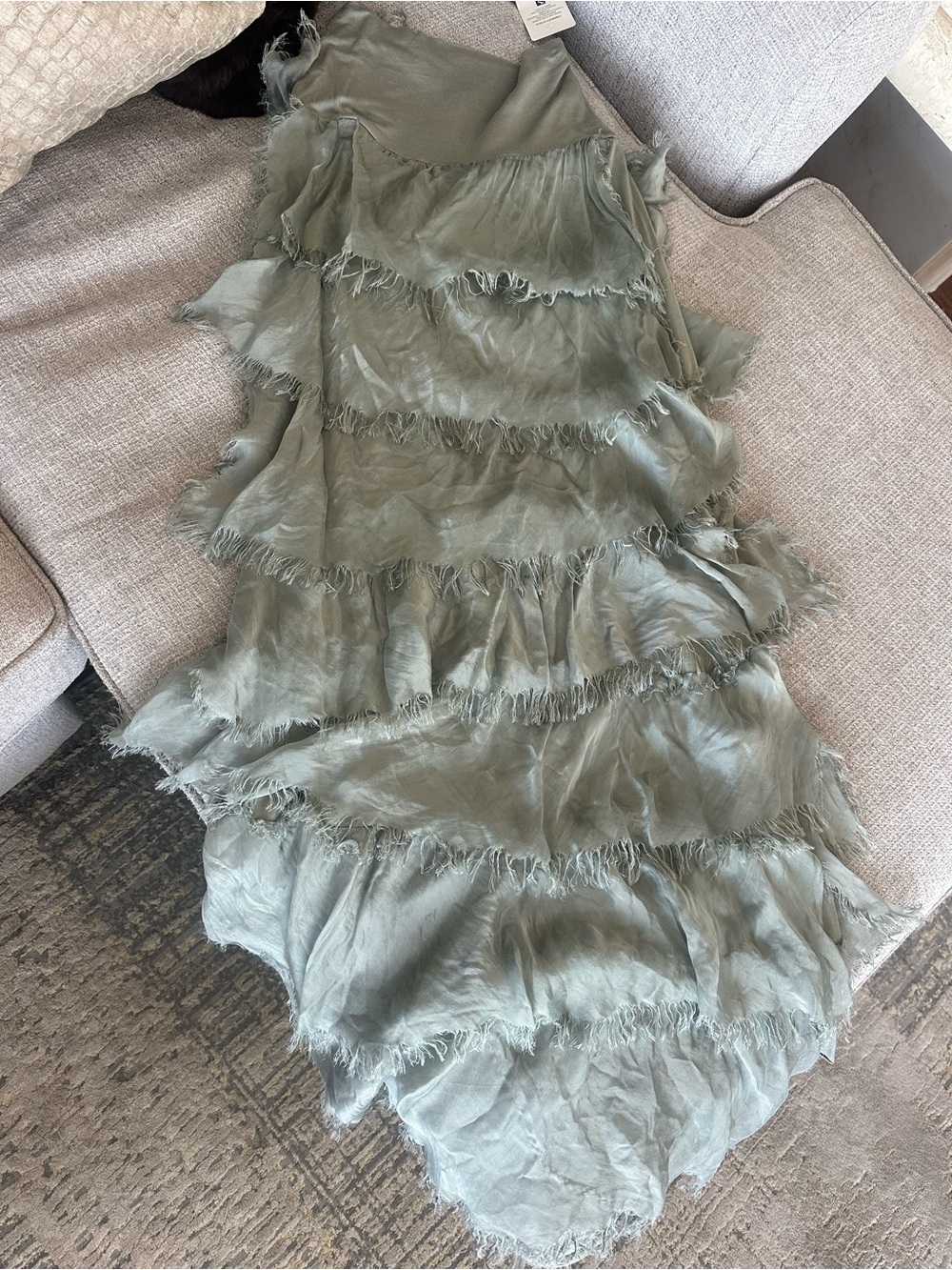 Italy Mode Olive Green Tiered /ruffle dress/skirt